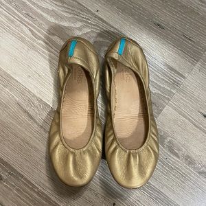 Tieks Leather Ballet Flats Shoes Gold and Tieks signature blue Size 8